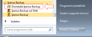 disinstalla iperius backup