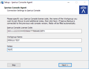 Configurar el agente de consola Iperius: asistente de configuración