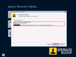 Iperius Recovery Environment - Confirm Restore settings