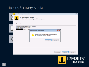 Iperius Recovery Environment - Starting Restore