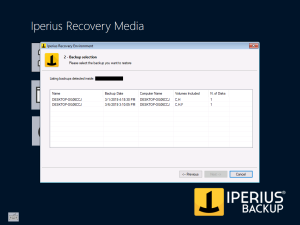 Iperius Recovery Environment - Select your backup