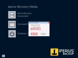 Iperius Recovery Environment - Reboot system