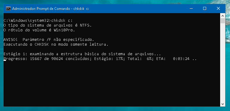 Resolvendo problemas em Unidades de Armazenamento usando o ChkDsk do Windows