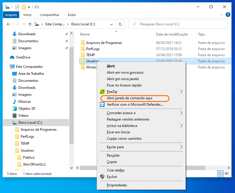 Apresentar 'Abrir janela de Comando aqui' no Explorer do Windows 10 e  executar como Administrador