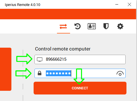 Insertion of ID and password to connect in remote desktop